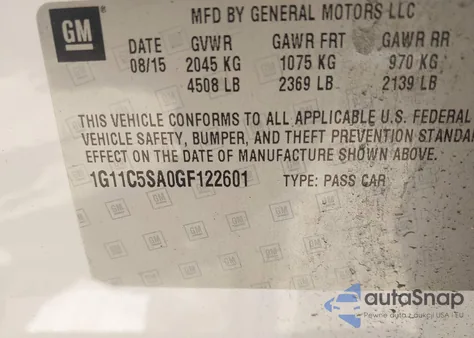 2016 Chevrolet Malibu Limited Lt z USA, uszkodzony, nr VIN 1G11C5SA0GF122601